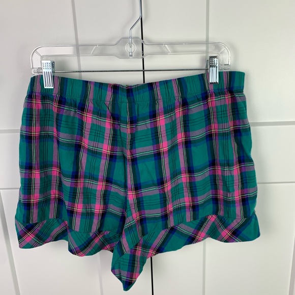 Victorias Secret XL 3 Piece Pajama Set Shorts Button Front Green Pink Plaid - Picture 4 of 11